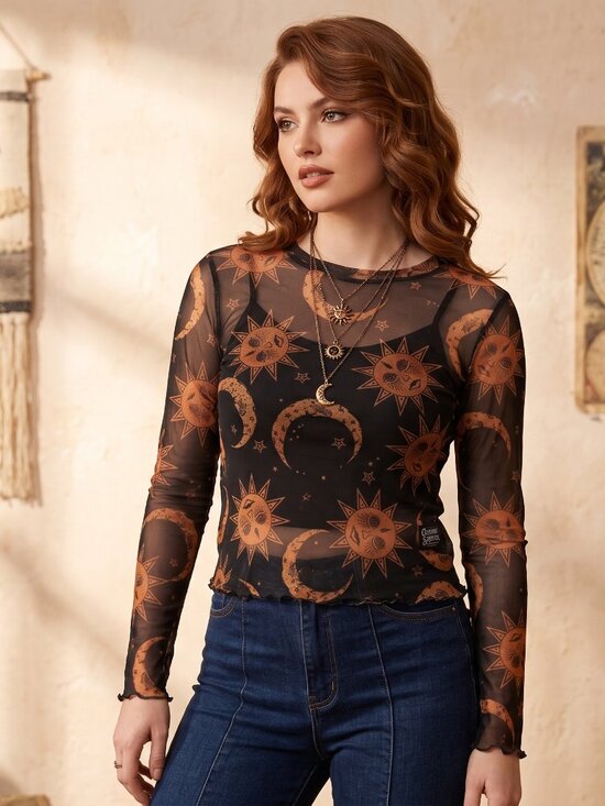 Cosmic Drifters Tops - Cosmic Drifter Mesh Long Sleeve Top Medium